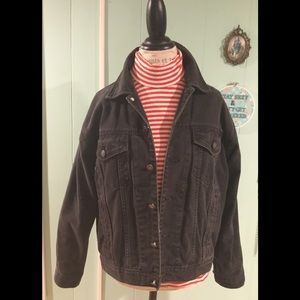 Oversized black denim jean jacket coat medium